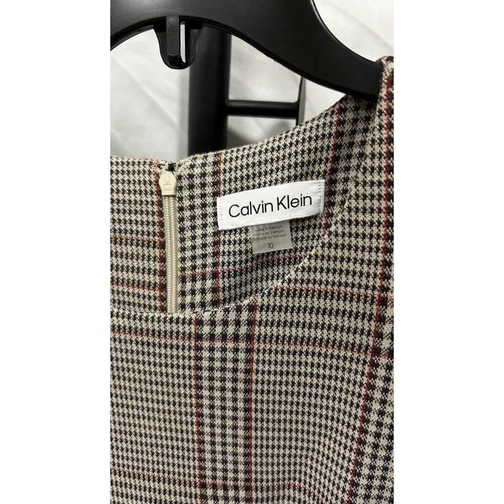 NEW Calvin Klein Women's Black Plaid Sleeveless Tie A Line Midi Dress Size 10 - Picture 4 of 5